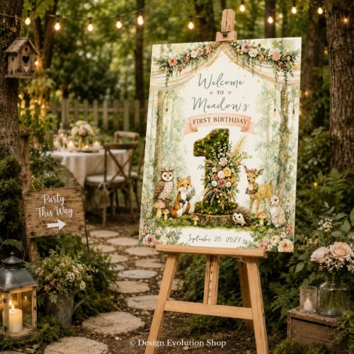 Foam Board - Woodland First Birthday Welcome Sign