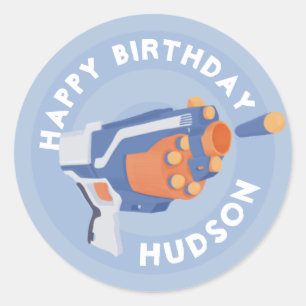 Foam dart gun party design classic round sticker