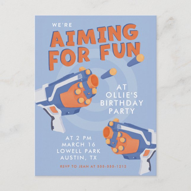Foam dart guns design invitation postcard (Front)