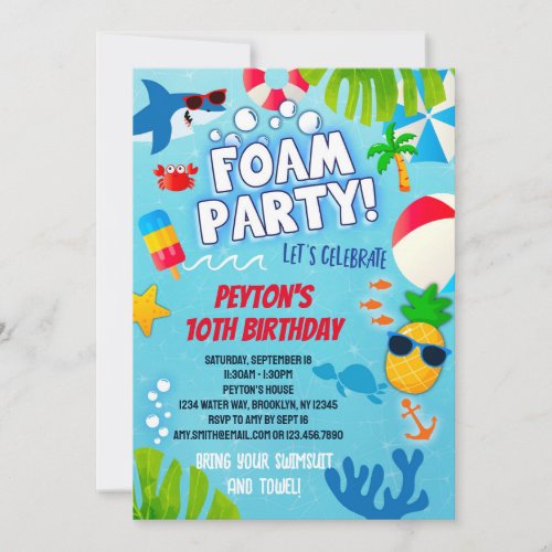 Foam Party Birthday Invitation for Boys and Girls