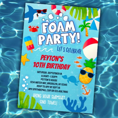 Foam Party Birthday Invitation for Boys and Girls