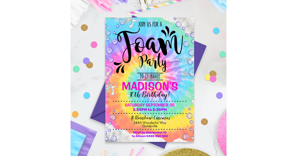 Foam Party Invitation Girl Rainbow Foam Invite Zazzle