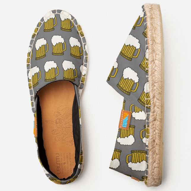 Foam Topped Beer in Stein Mug Gray Canvas Espadrilles (Side)