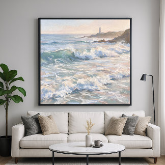 Foaming Ocean Shore - Pastel Painting Style Poster