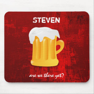 Foamy Beer Mug on Grunge Red Abstract Background Mouse Pad