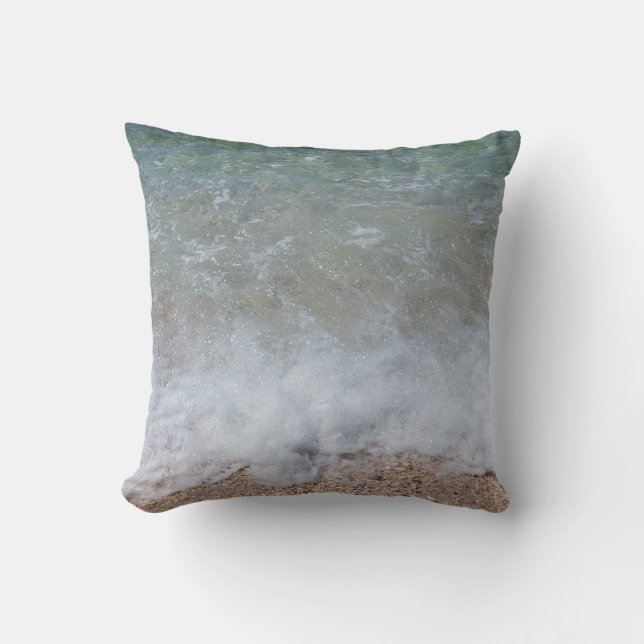 Foamy Waves Nature Photography Throw Pillow (Front)