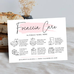 Focaccia Care Instructions Pink Watercolor Bread Business Card
