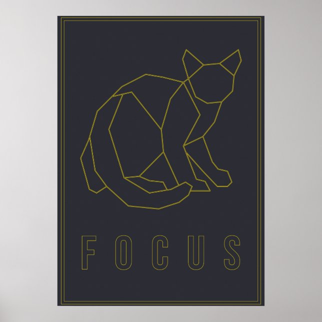 Focus affirmation poster of a yellow origami cat (Front)