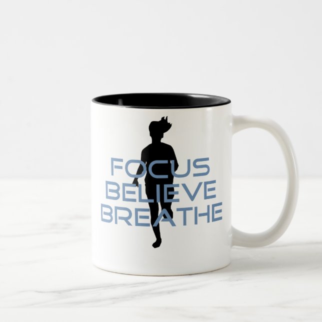 Focus Believe Breathe Blue T-shirts Two-Tone Coffee Mug (Right)