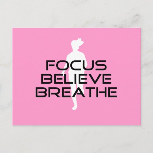 Focus Believe Breathe Pink Female Runner Postcard