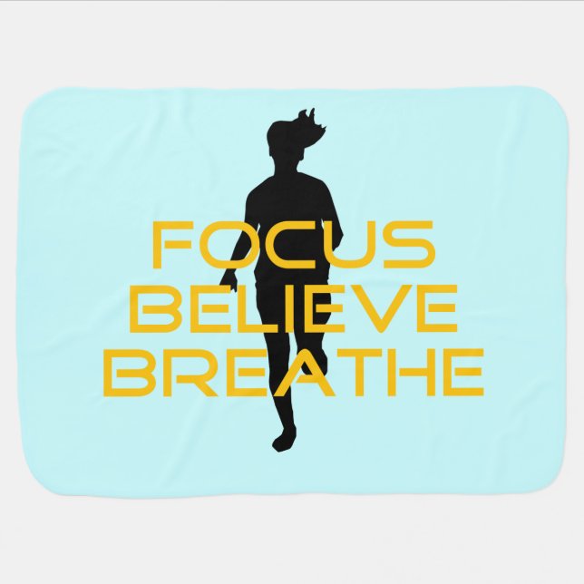 Focus Believe Breathe Yellow Running Fitness Baby Blanket (Horizontal)