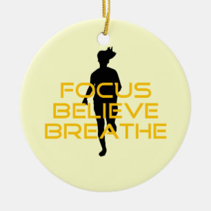 Focus Believe Breathe Yellow Running Fitness Ceramic Ornament
