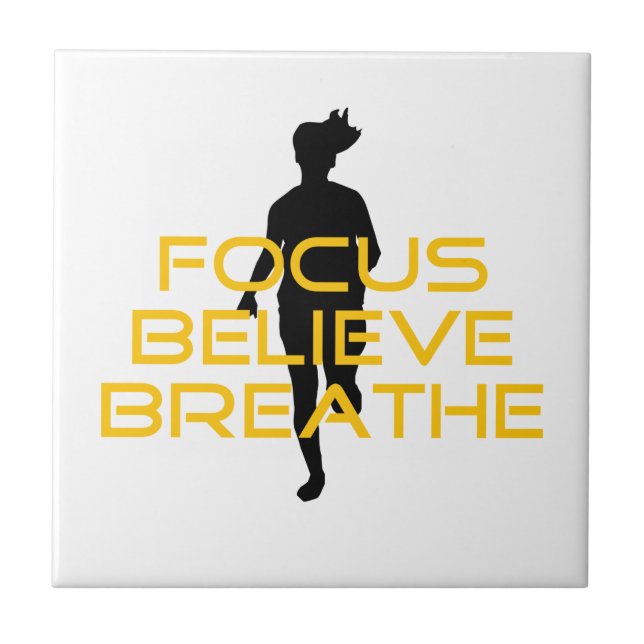Focus Believe Breathe Yellow Running Fitness Ceramic Tile (Front)