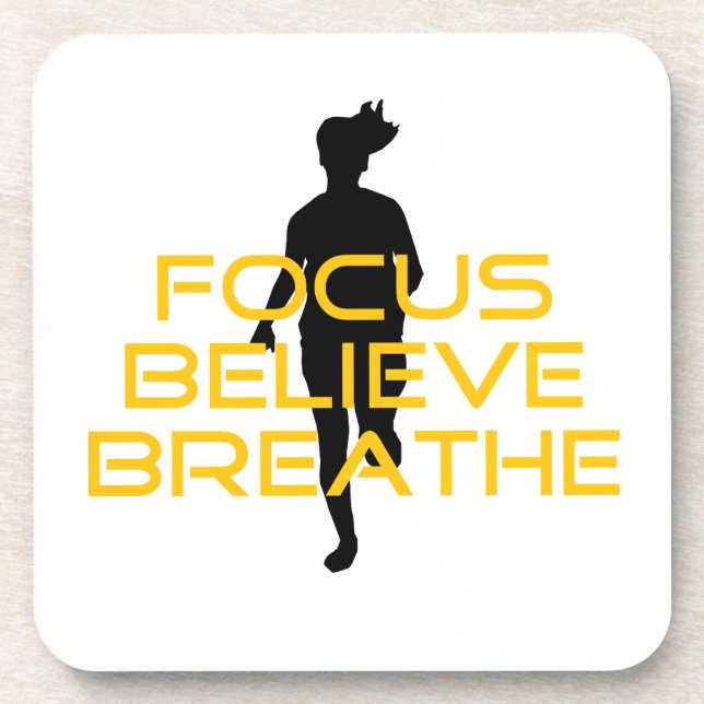 Focus Believe Breathe Yellow Running Fitness Drink Coaster (Front)