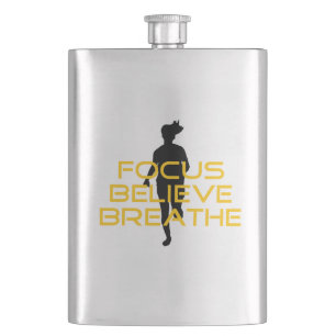 Focus Believe Breathe Yellow Running Fitness Flask