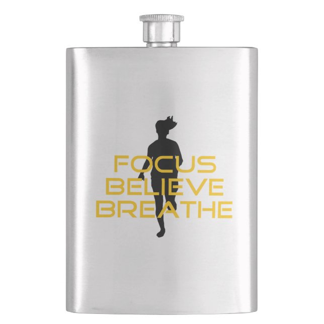 Focus Believe Breathe Yellow Running Fitness Flask (Front)