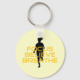 Focus Believe Breathe Yellow Running Fitness Keychain