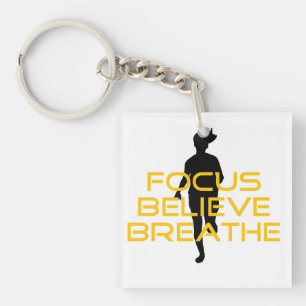 Focus Believe Breathe Yellow Running Fitness Keychain
