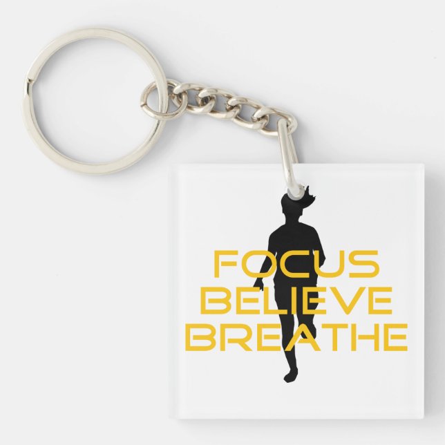 Focus Believe Breathe Yellow Running Fitness Keychain (Front)
