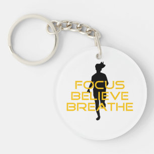 Focus Believe Breathe Yellow Running Fitness Keychain