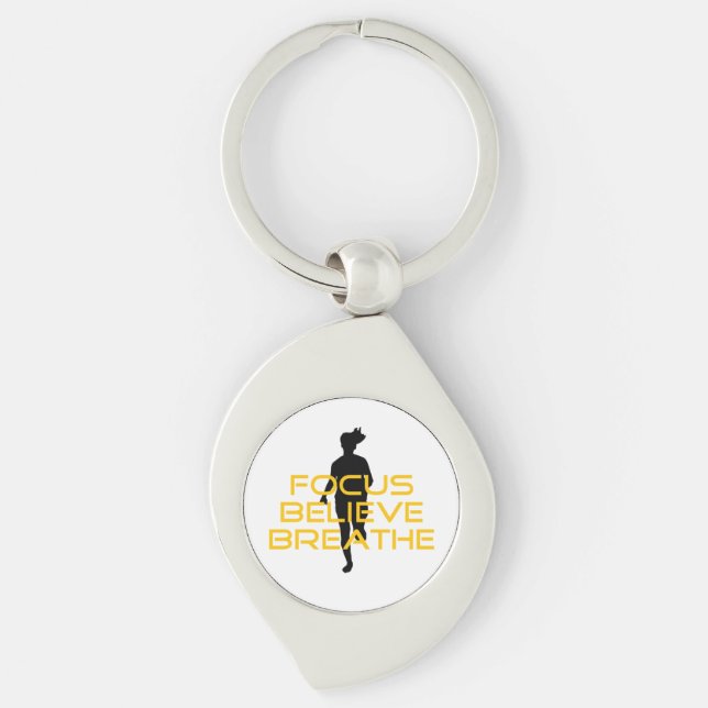 Focus Believe Breathe Yellow Running Fitness Keychain (Front)