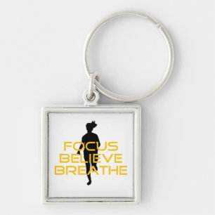 Focus Believe Breathe Yellow Running Fitness Keychain