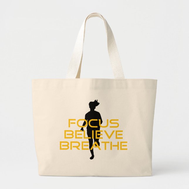 Focus Believe Breathe Yellow Running Fitness Large Tote Bag (Front)