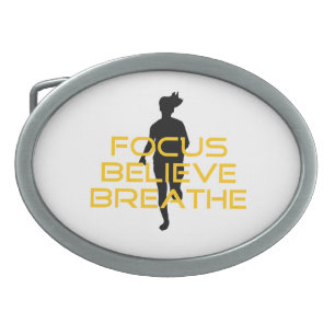 Focus Believe Breathe Yellow Running Fitness Oval Belt Buckle