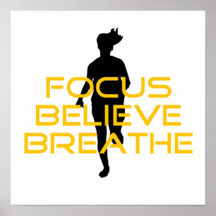 Focus Believe Breathe Yellow Running Fitness Poster