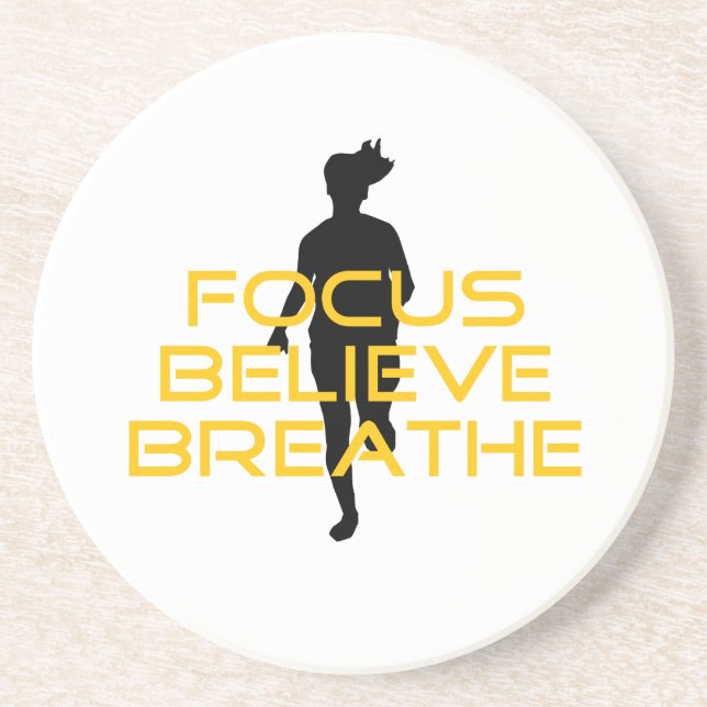 Focus Believe Breathe Yellow Running Fitness Sandstone Coaster (Front)