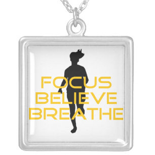 Focus Believe Breathe Yellow Running Fitness Silver Plated Necklace