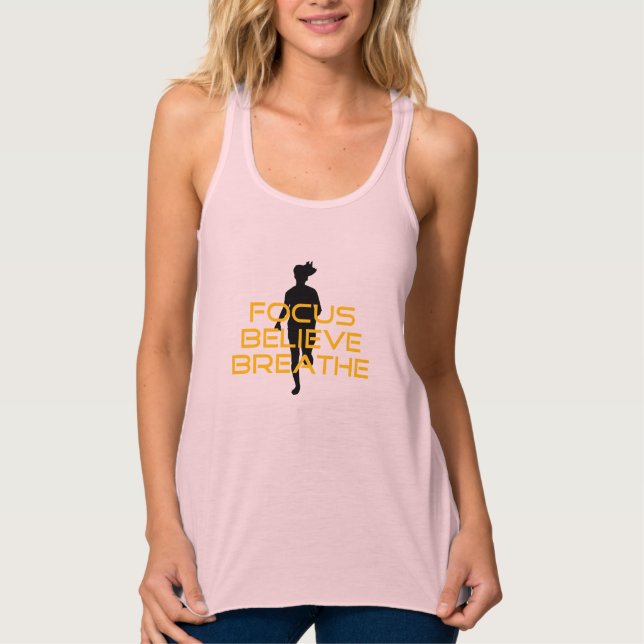 Focus Believe Breathe Yellow Running Fitness Tank Top (Front)