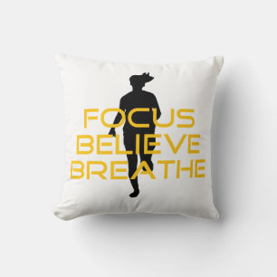 Focus Believe Breathe Yellow Running Fitness Throw Pillow