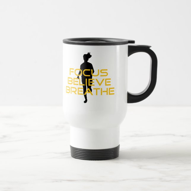 Focus Believe Breathe Yellow Running Fitness Travel Mug (Right)