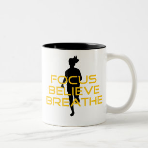 Focus Believe Breathe Yellow Running Fitness Two-Tone Coffee Mug