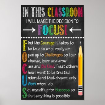 FOCUS Classroom Printable Poster | Zazzle