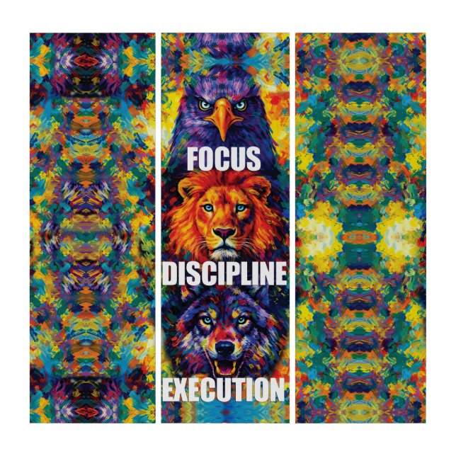 Focus Discipline Execution Eagle Lion Wolf Motivat Triptych (Front)