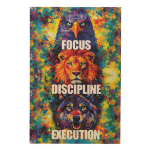Focus Discipline Execution Eagle Lion Wolf Motivat Wood Wall Art