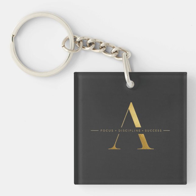 Focus Discipline Success Minimalist Gold Design Keychain (Front)