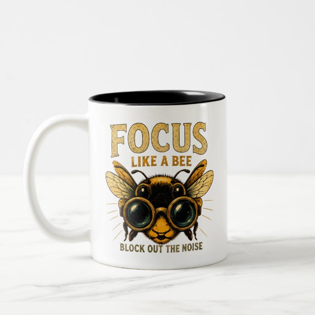 Focus Like a Bee | Funny Bee  Two-Tone Coffee Mug (Left)