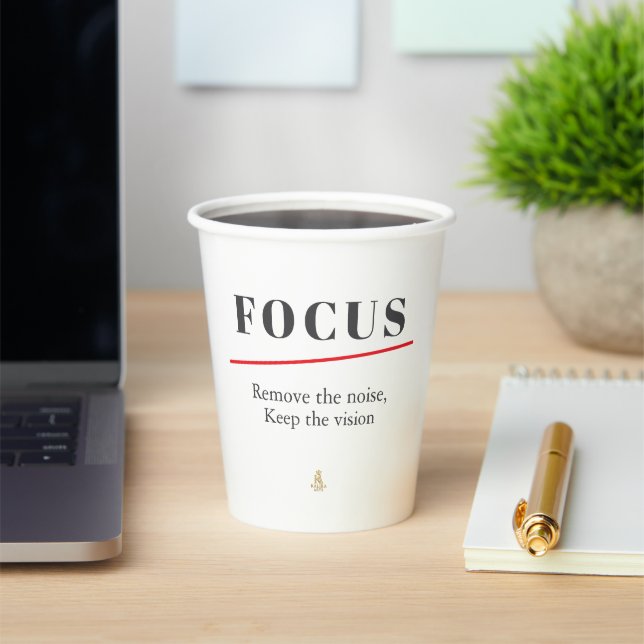 FOCUS Minimalist Motivational  — Clean Mode Paper Cups (Insitu)