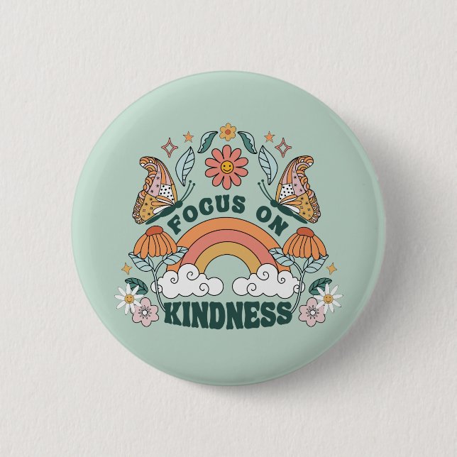 Focus on Kindness Groovy Graphic Button (Front)