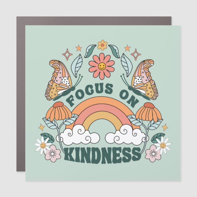 Focus on Kindness Groovy Graphic Car Magnet (Front)