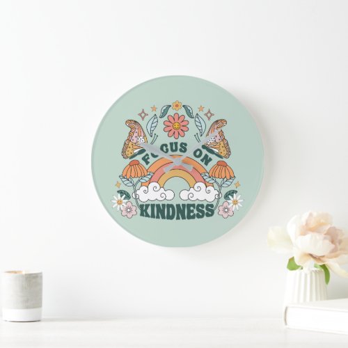 Focus on Kindness Groovy Graphic Large Clock
