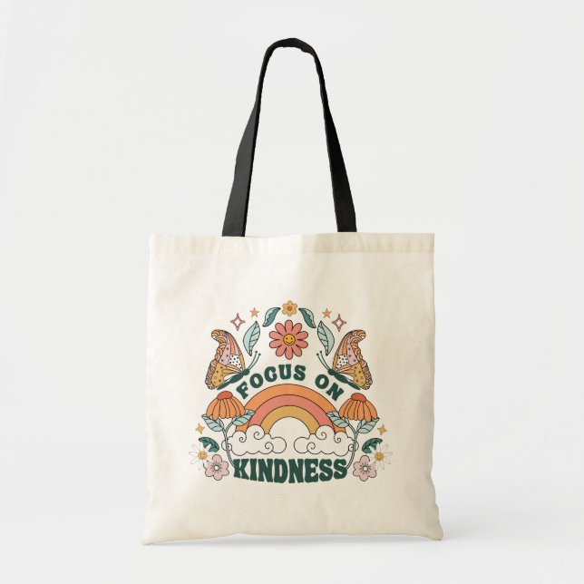 Focus on Kindness Groovy Graphic Tote Bag (Front)