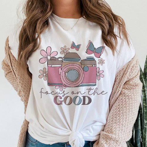 Focus On the Good Camera Boho Floral Butterfly  T_Shirt
