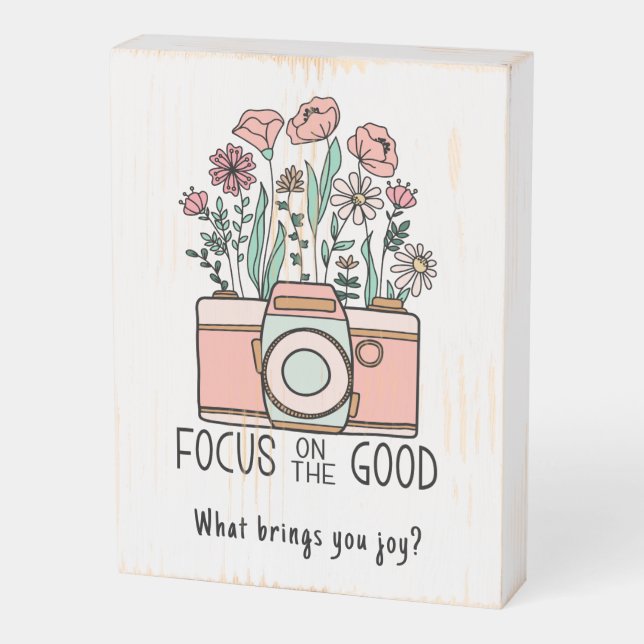 Focus on the Good Camera Wildflower Wooden Box Sign (Angled Vertical)