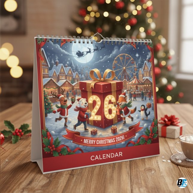 Focus on the visual style and the unique Christmas Calendar (Christmas 2026 Calendar )