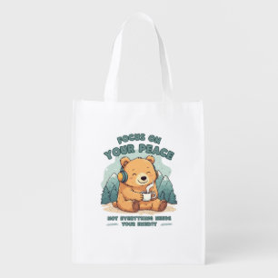 Focus on Your Peace Cute Bear Eco-Friendly Grocery Bag