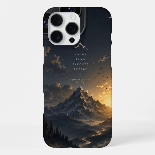 Focus Plan Execute Repeat – Mountain Motivation Ph iPhone Case (Back)